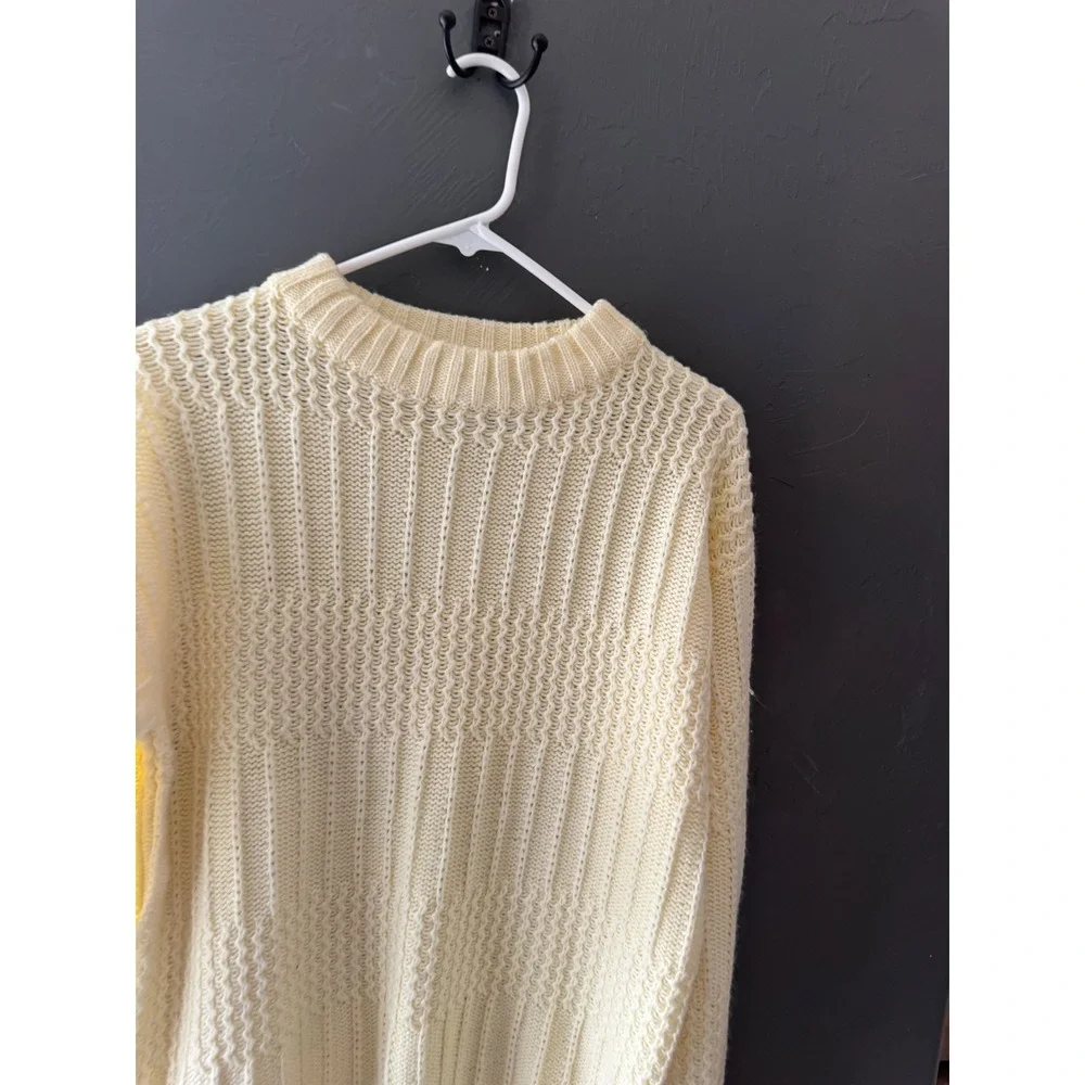 Vintage Forum Mens Medium Pale Yellow Textured Ribbed Knit Crewneck Sweater